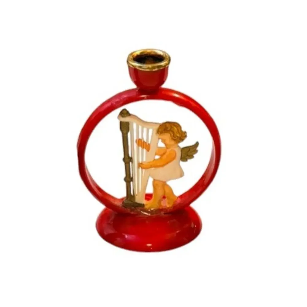 Vintage West German Celluloid Angel Candle Holders Set 5 Red Christmas Choir
